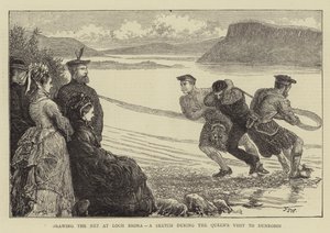 Das Netz am Loch Brora einholen, eine Skizze während des Besuchs der Königin in Dunrobin